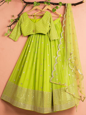 Lime Green Shimmer Lehenga Set image 1