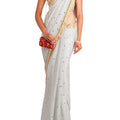 Shimmer Gray Mirror Work Saree with Blouse image 0