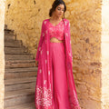 Pink Georgette Flared Pants &amp; Jacket Set image 0