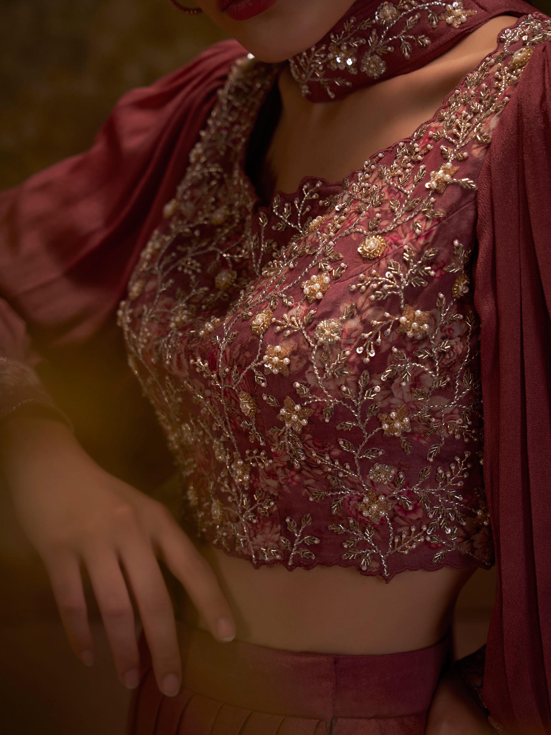 Mauve Pleated Drape Skirt Set image 1