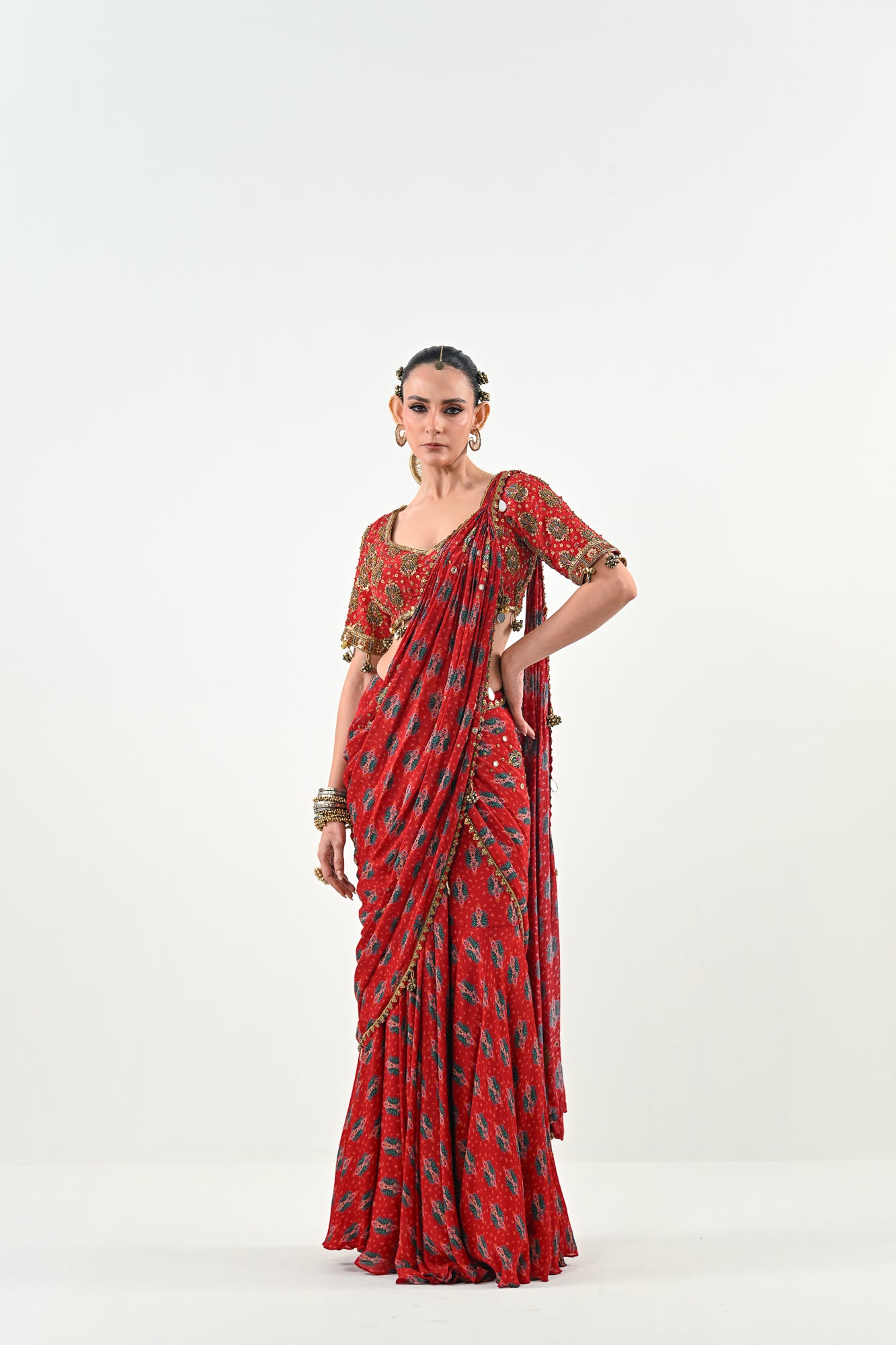 S SAREE SET WITH PRINTED BLOUSE - XS image
