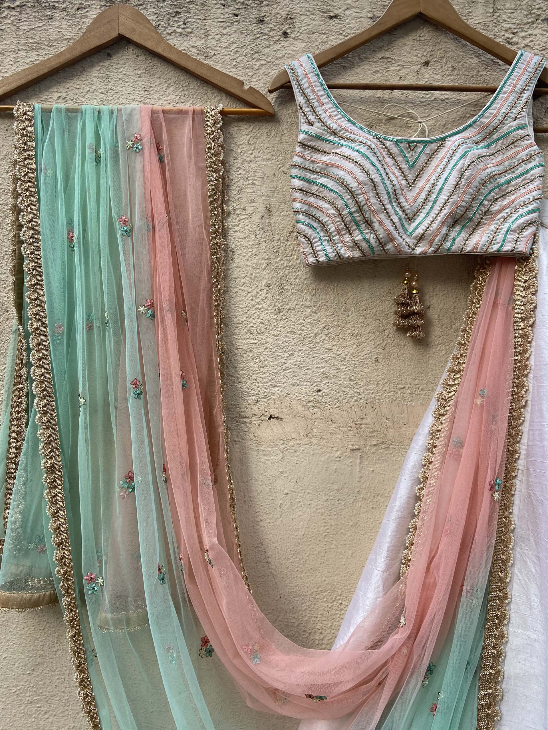 Off-White Embroidery Lehenga Set image 3