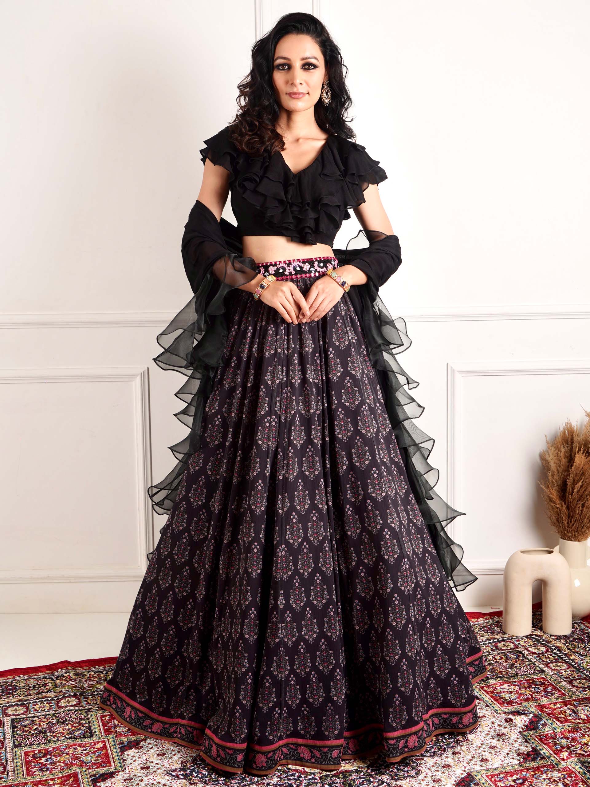 Black Imaara Printed Lehenga Set image 12