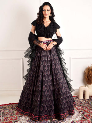 Black Imaara Printed Lehenga Set image 12