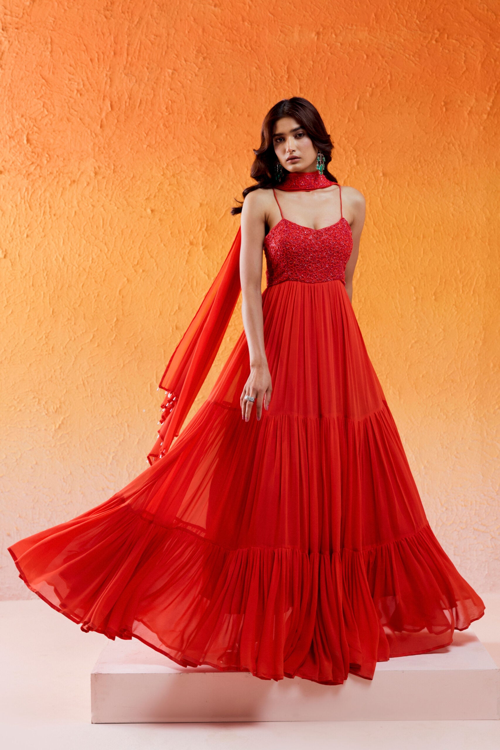 Scarlet Red Embroidered Anarkali Set - S image
