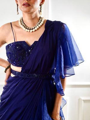 Nikasha Blue Ruffle Saree Set image 7