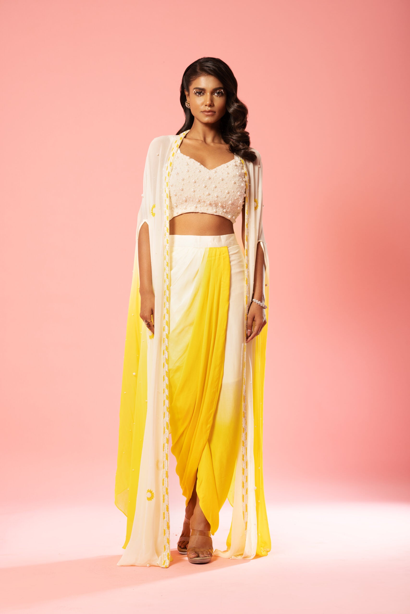 Ivory And Sunshine Yellow Co-ord Dhoti Set image 0