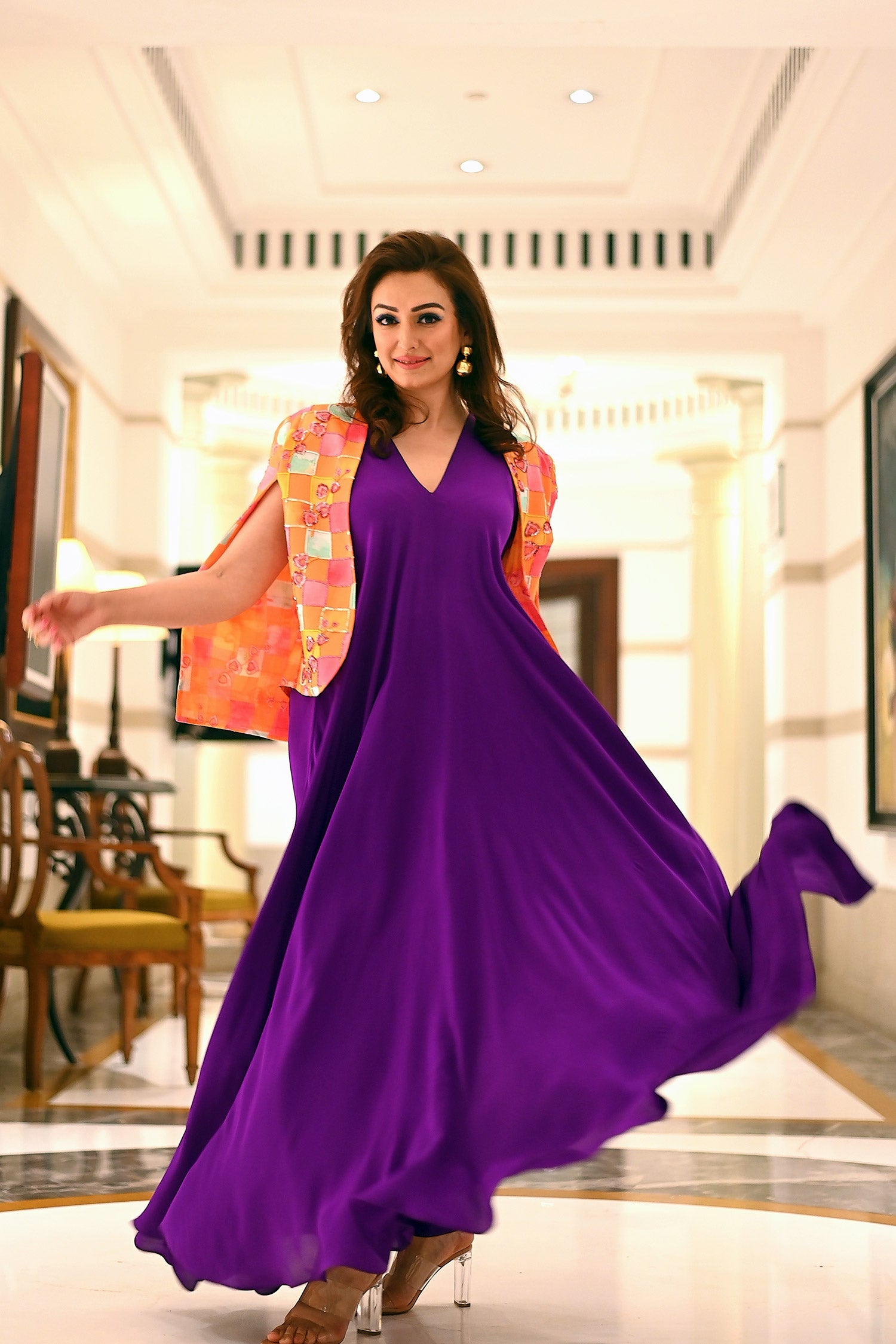 Plain Purple Chic Gown With Cape Jacket - Custom image