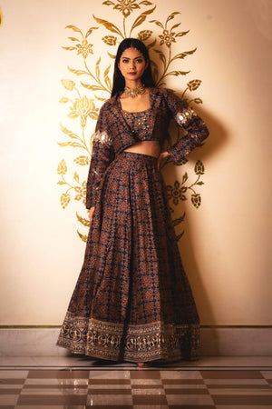 Ajrakh Print Skirt and Coat Set - Custom image