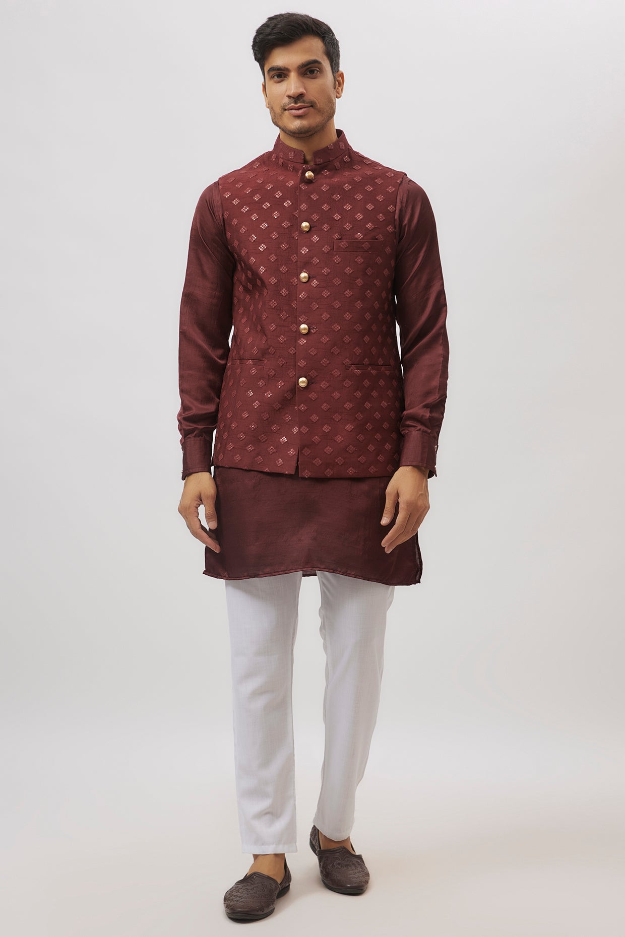Maroon Embroidered Nehru Jacket - S image
