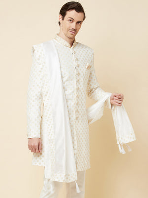 Royal White Embroidered Sherwani Set image 5