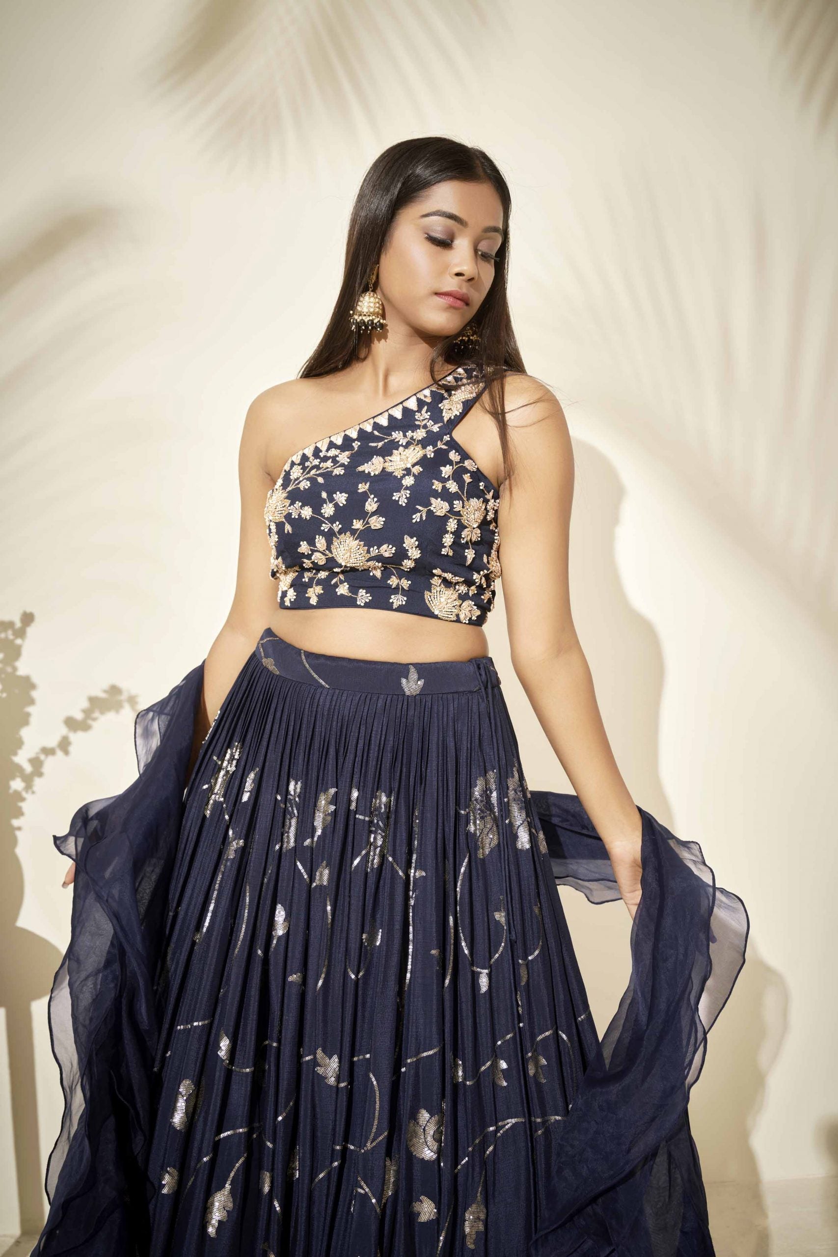 Navy Blue Floral Lehenga image 2