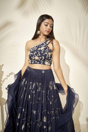 Navy Blue Floral Lehenga image 2