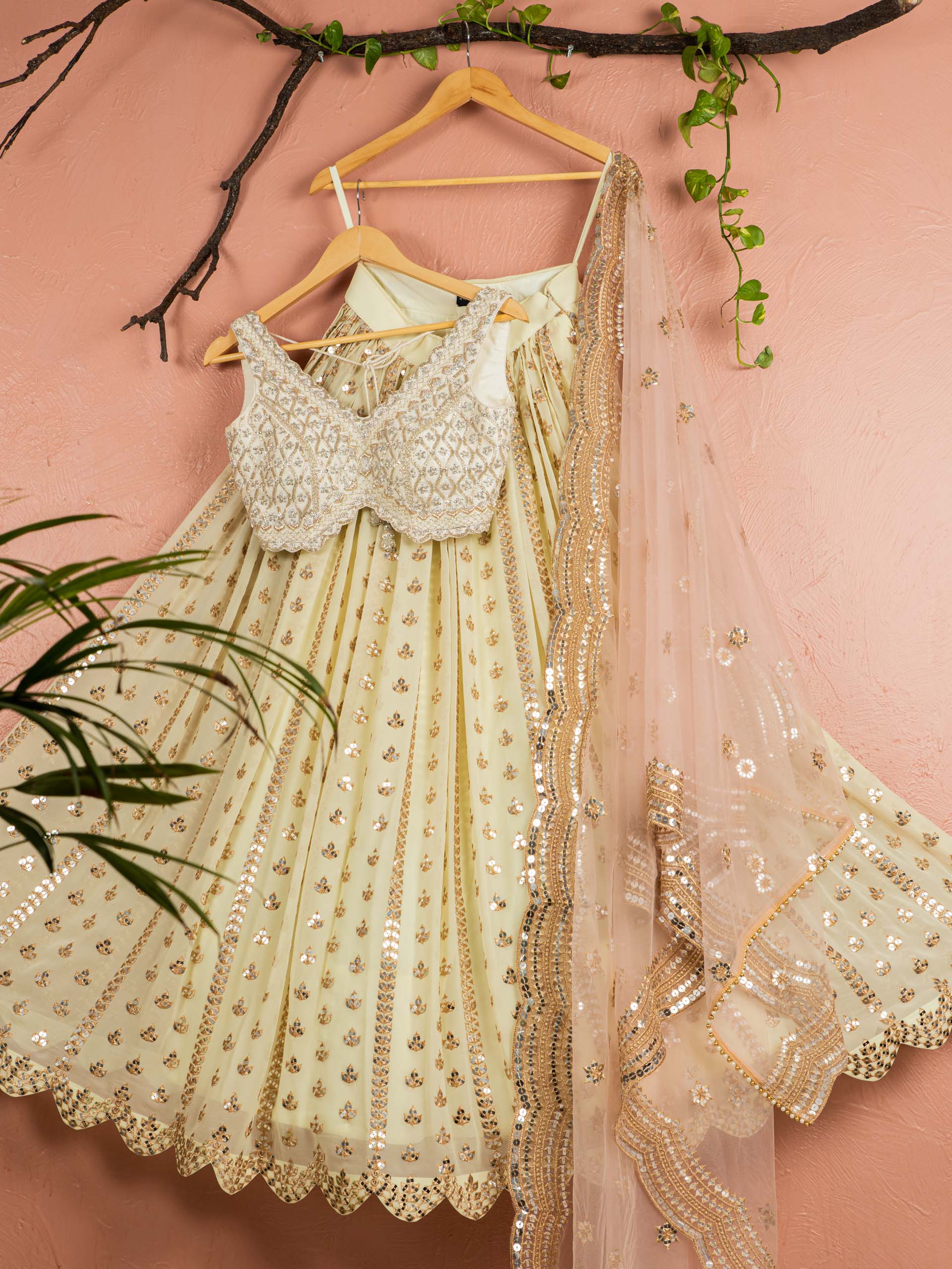 Banana Butti Scallop Lehenga Set with Ivory Blouse image 0