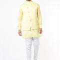 Yellow Cotton Silk Bundi Jacket Set image 0