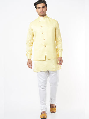 Yellow Cotton Silk Bundi Jacket Set image 0
