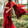 Maroon and Gold Lasha Saree Set image 0