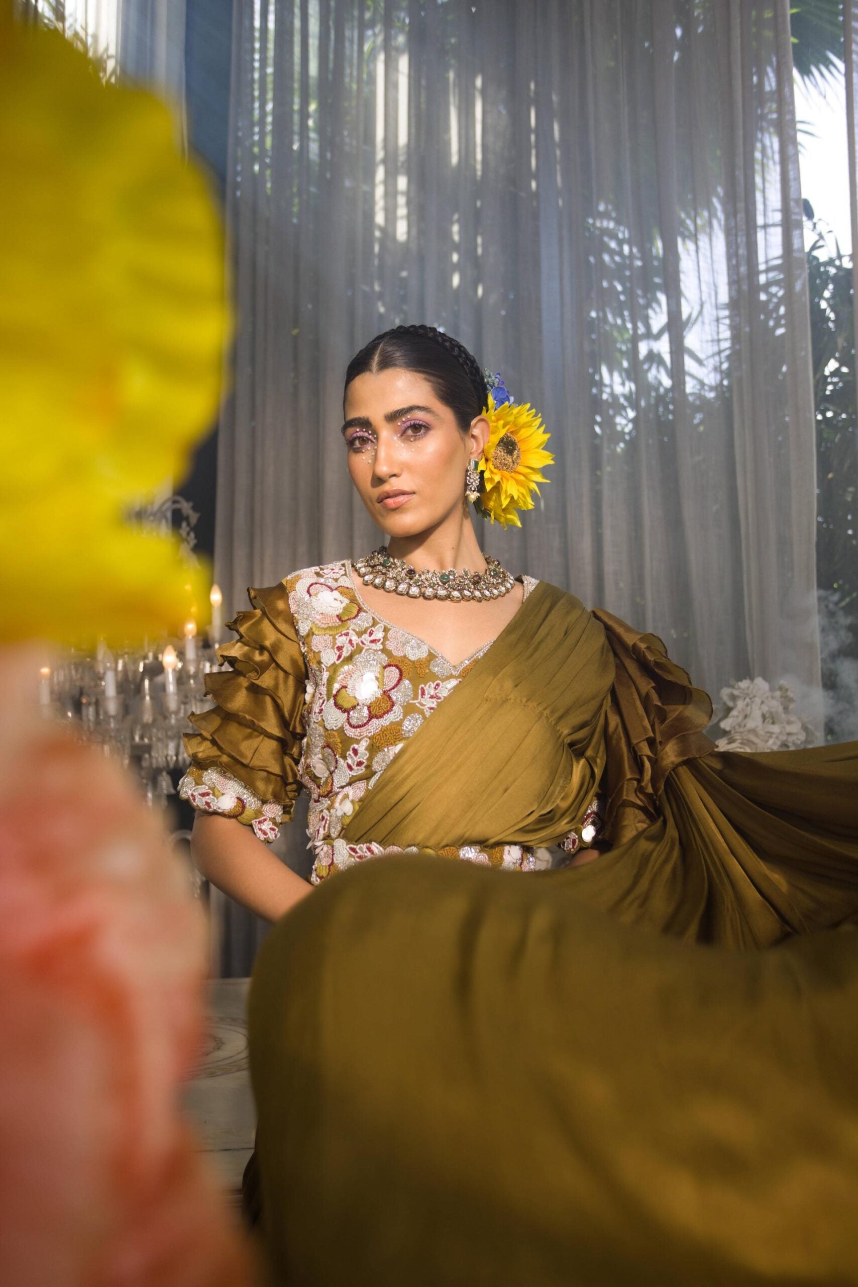 Ruffle Pre-Draped Saree Set image 3