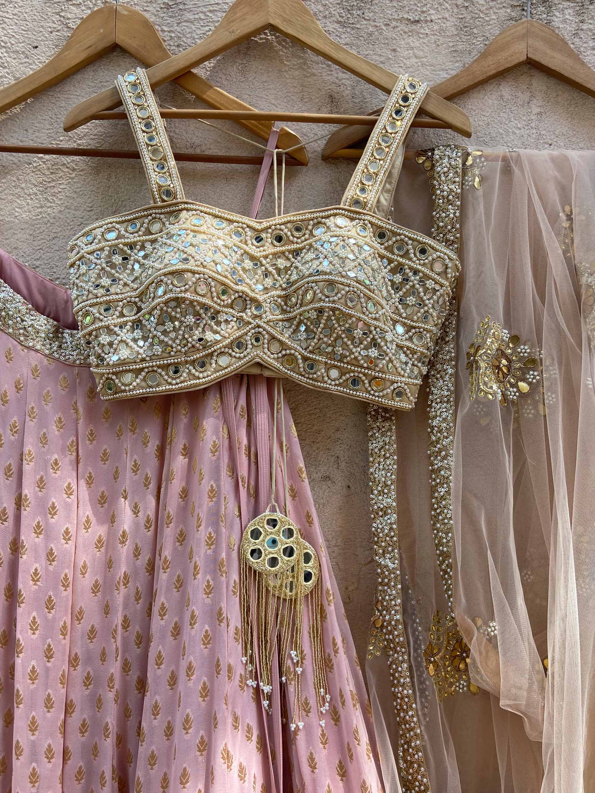 Nude Pink Lehenga Set with Nude Dupatta image 3