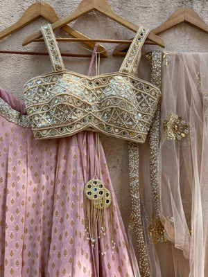 Nude Pink Lehenga Set with Nude Dupatta image 3