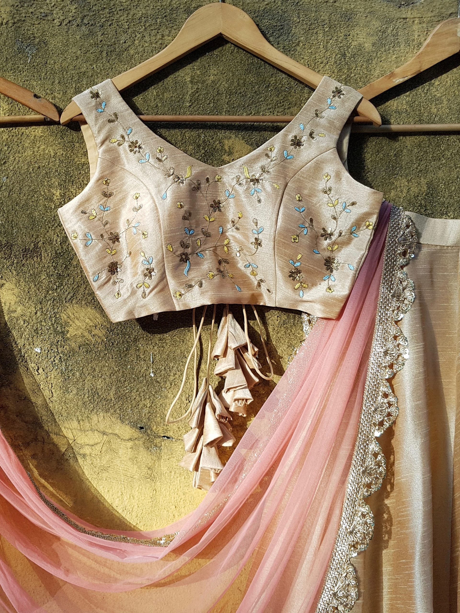 Beige Raw Silk Lehenga image 1