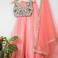 Watermelon Pink Tropical Lehenga Set image 0