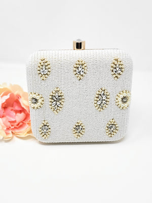 Off-White Pearl Embroidered Clutch image 3