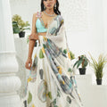 Ivory hand painted lehenga and Mint bralette blouse set image 0