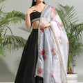 Black Raw Silk Lehenga Set With Hand Painted Dupatta image 0