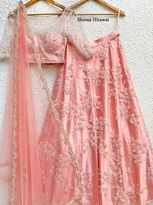 Peach Floral Bead Lehenga Set image 1