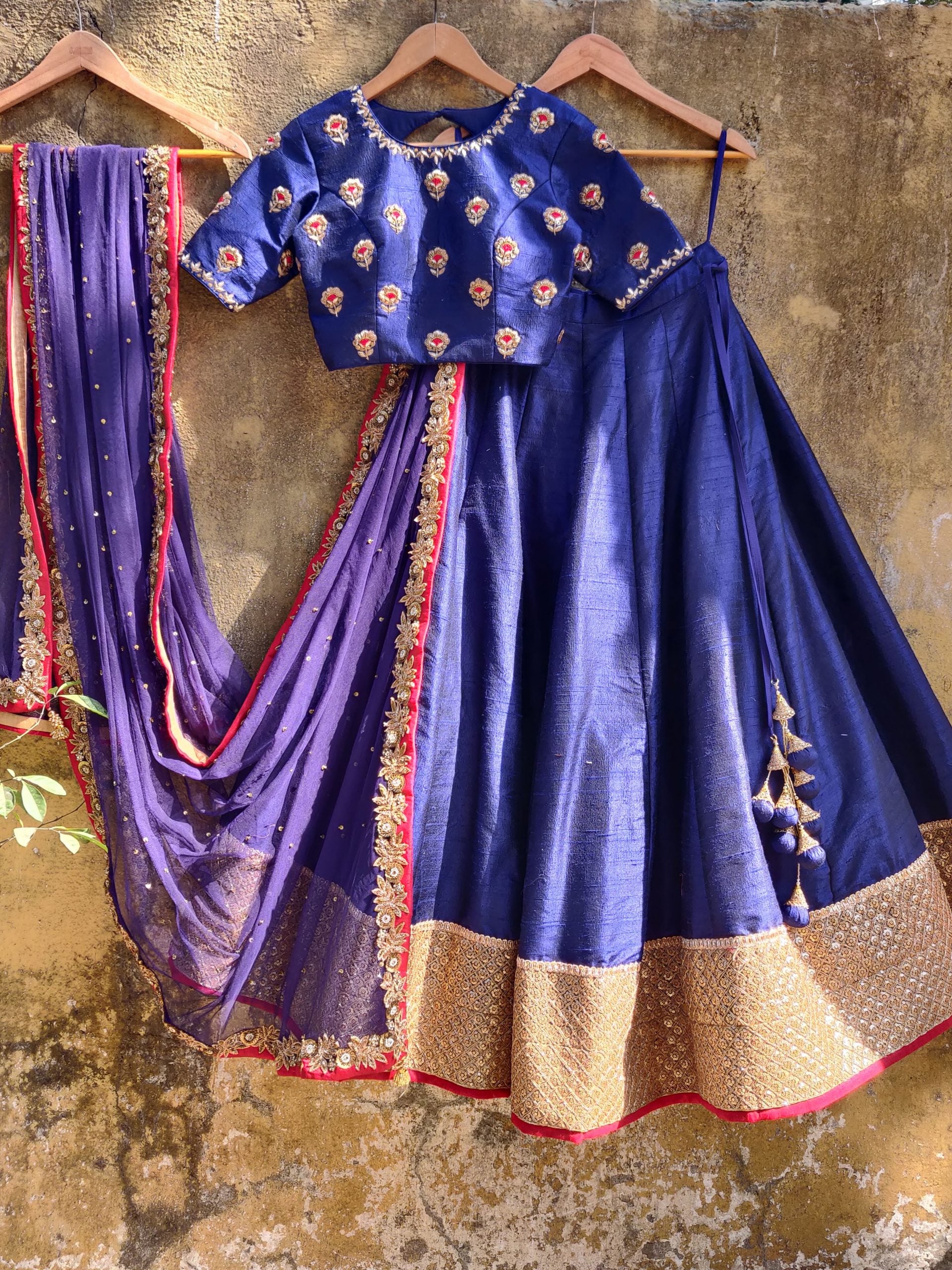 Royal Blue Raw Silk Lehenga image 0