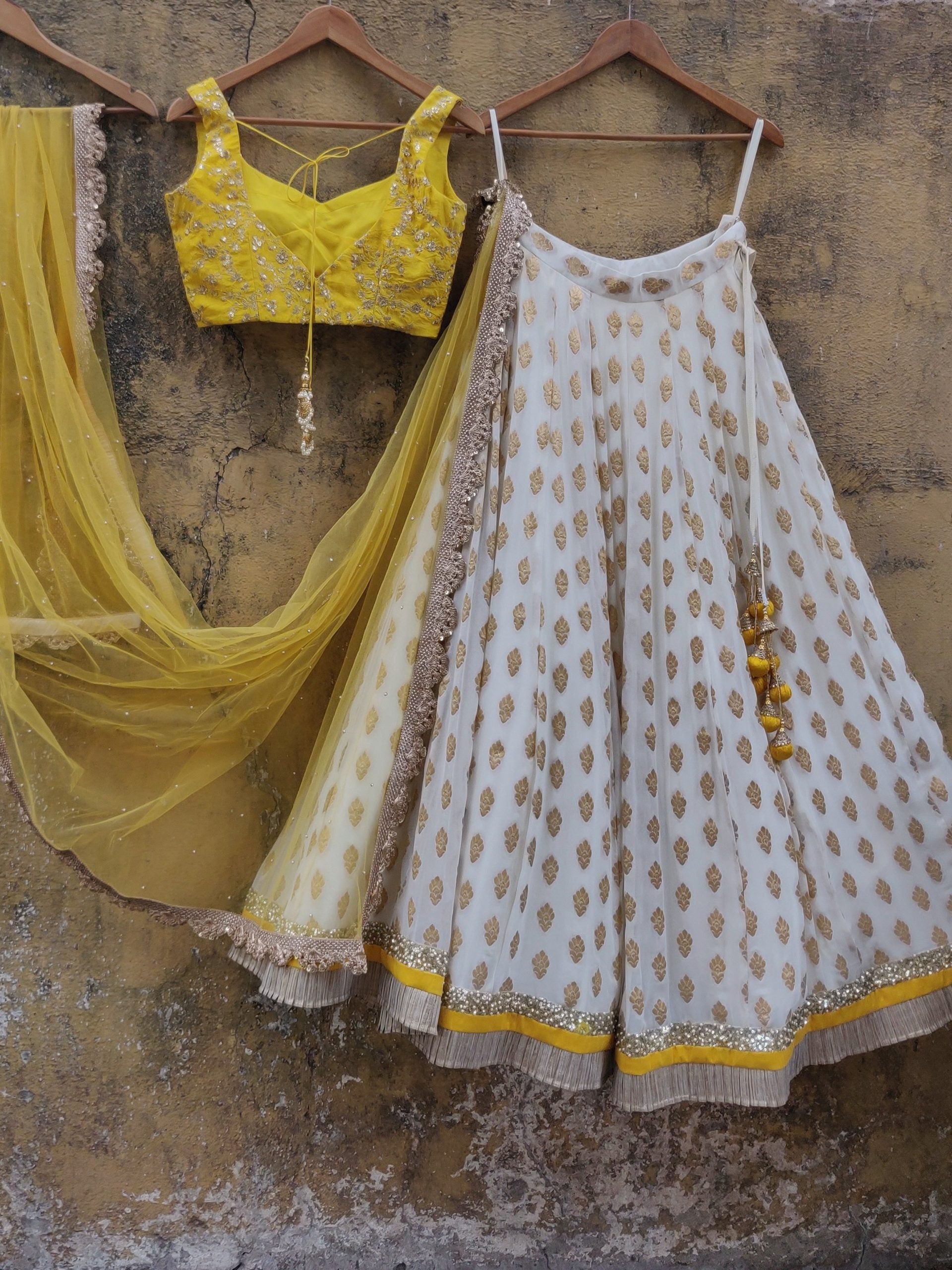 White and Yellow Ruffle Lehenga image 1