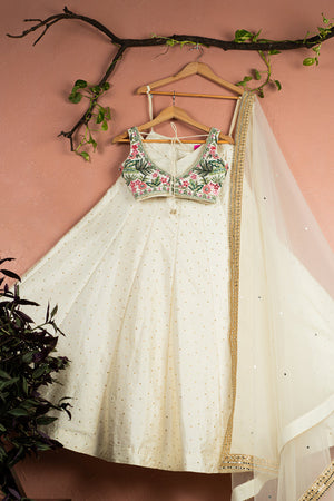 Tropical Bloom Blouse with Ivory Stonework Lehenga Set image 3