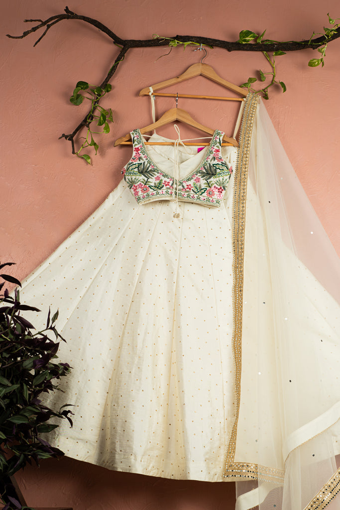 Tropical Bloom Blouse with Ivory Stonework Lehenga Set image 3
