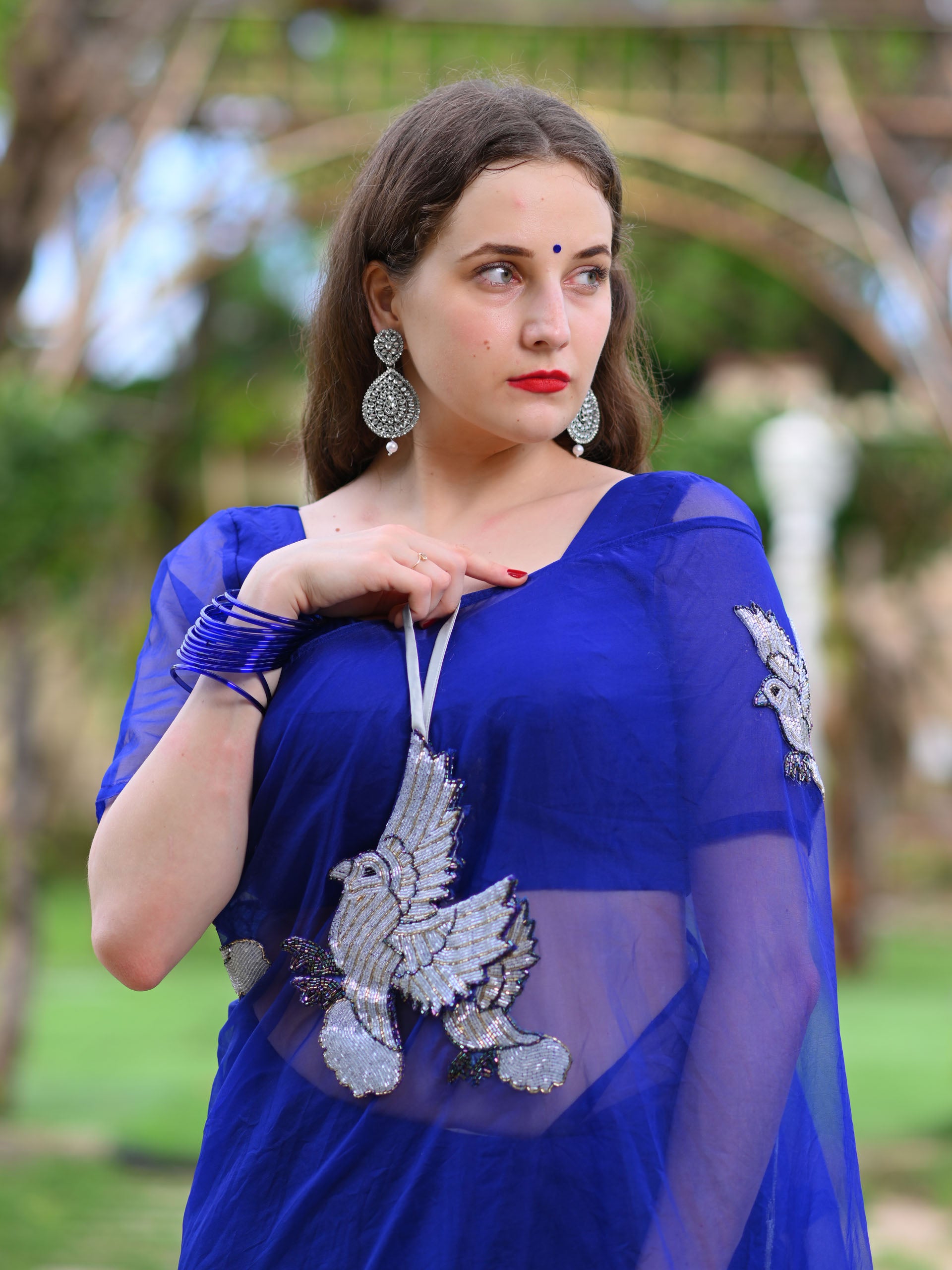 Midnight Blue Bird Saree Set image 2