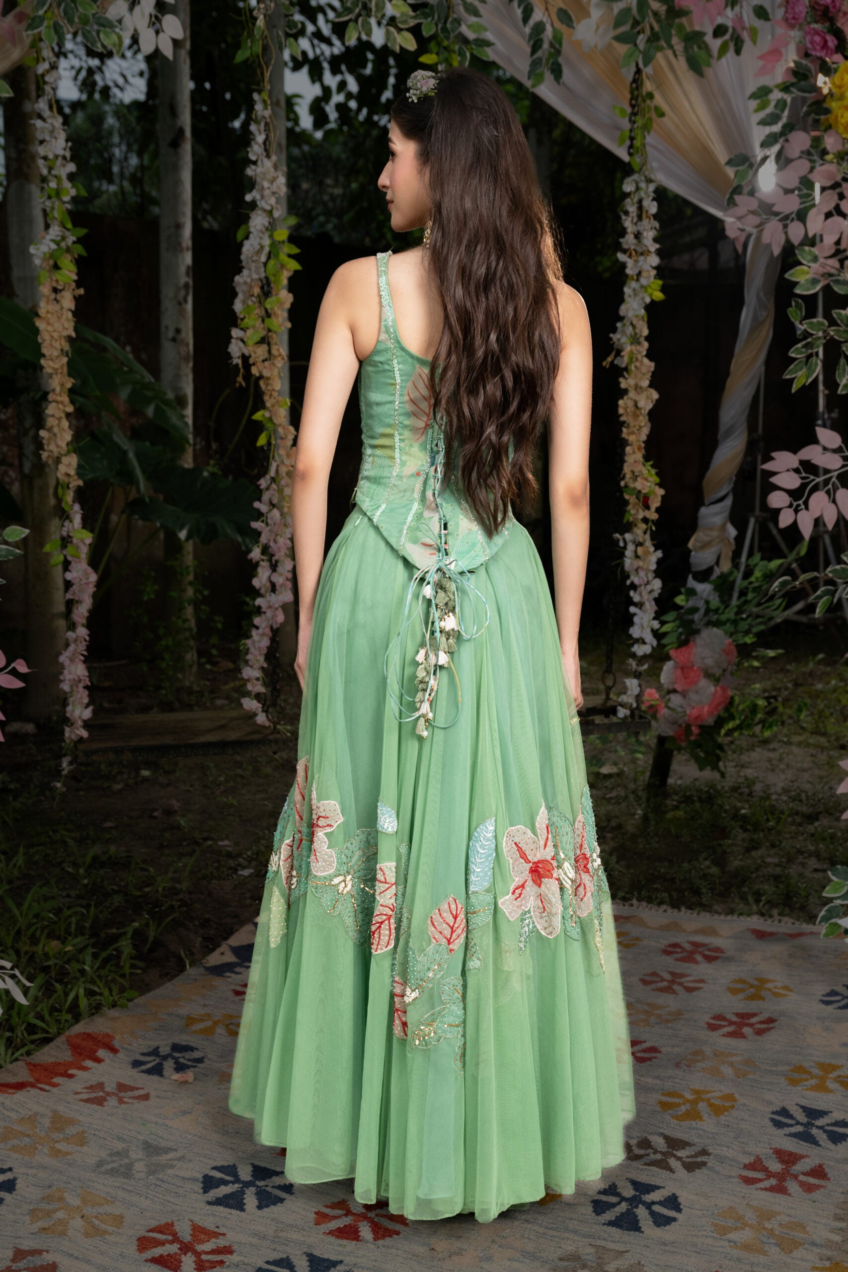 Green Corset Sharara Set image 4