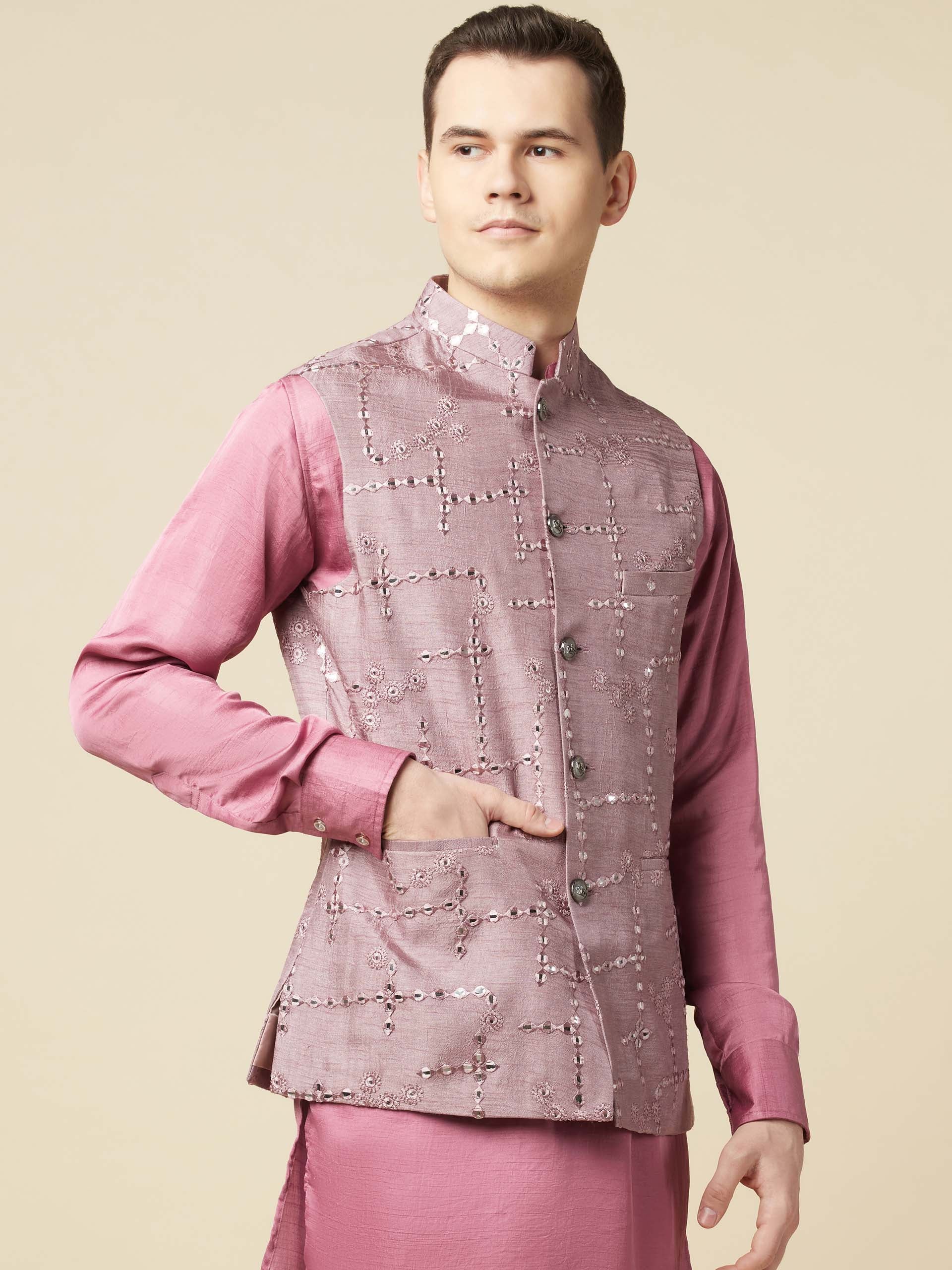Mauve Kurta Bundi Jacket Set image 1