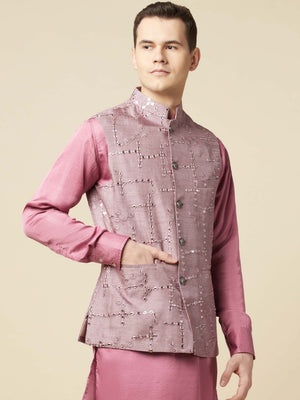 Mauve Kurta Bundi Jacket Set image 1