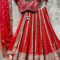Red Bridal Sharmily Embroidered Lehenga Set image 0