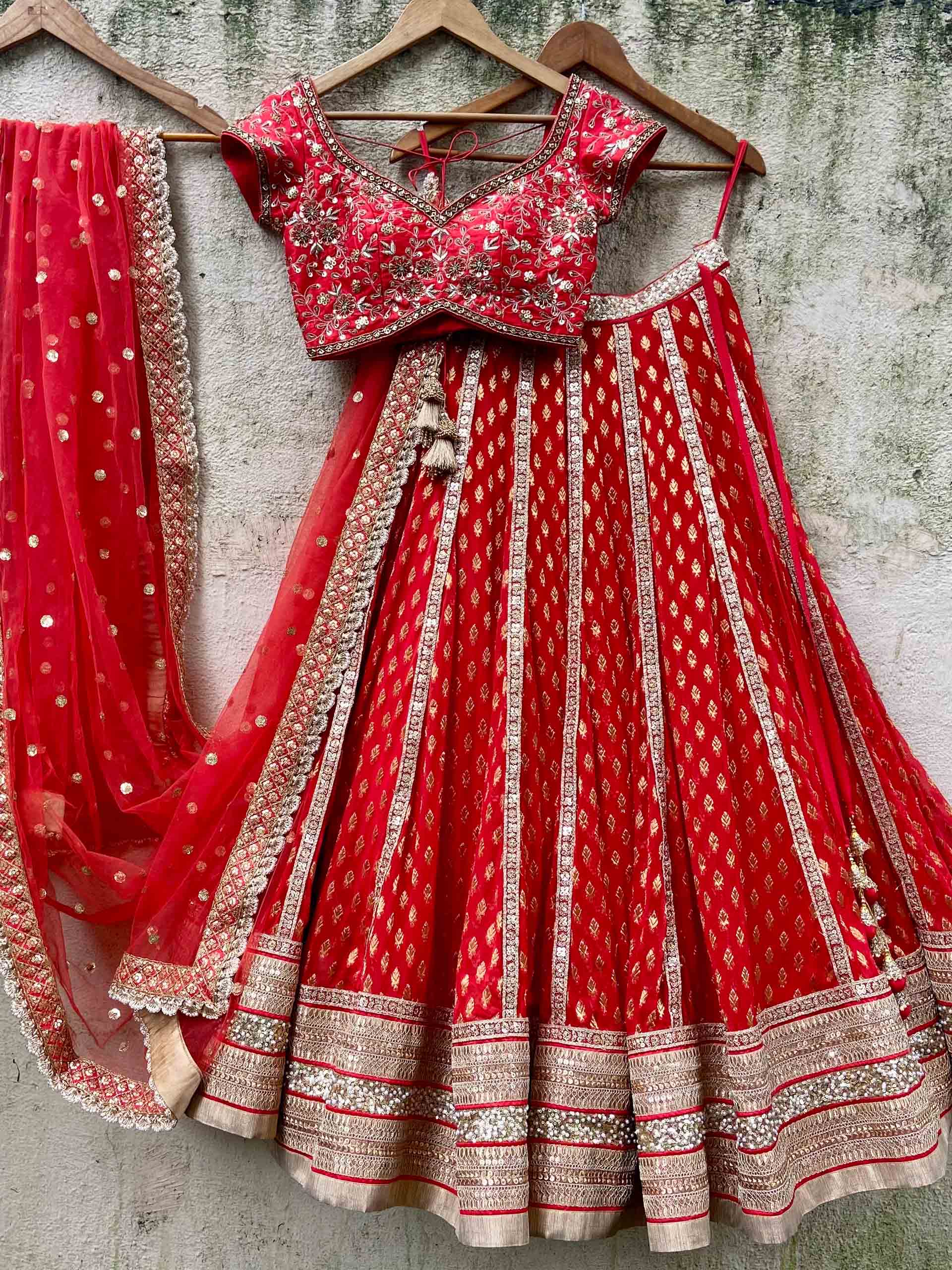 Red Bridal Sharmily Embroidered Lehenga Set image 0