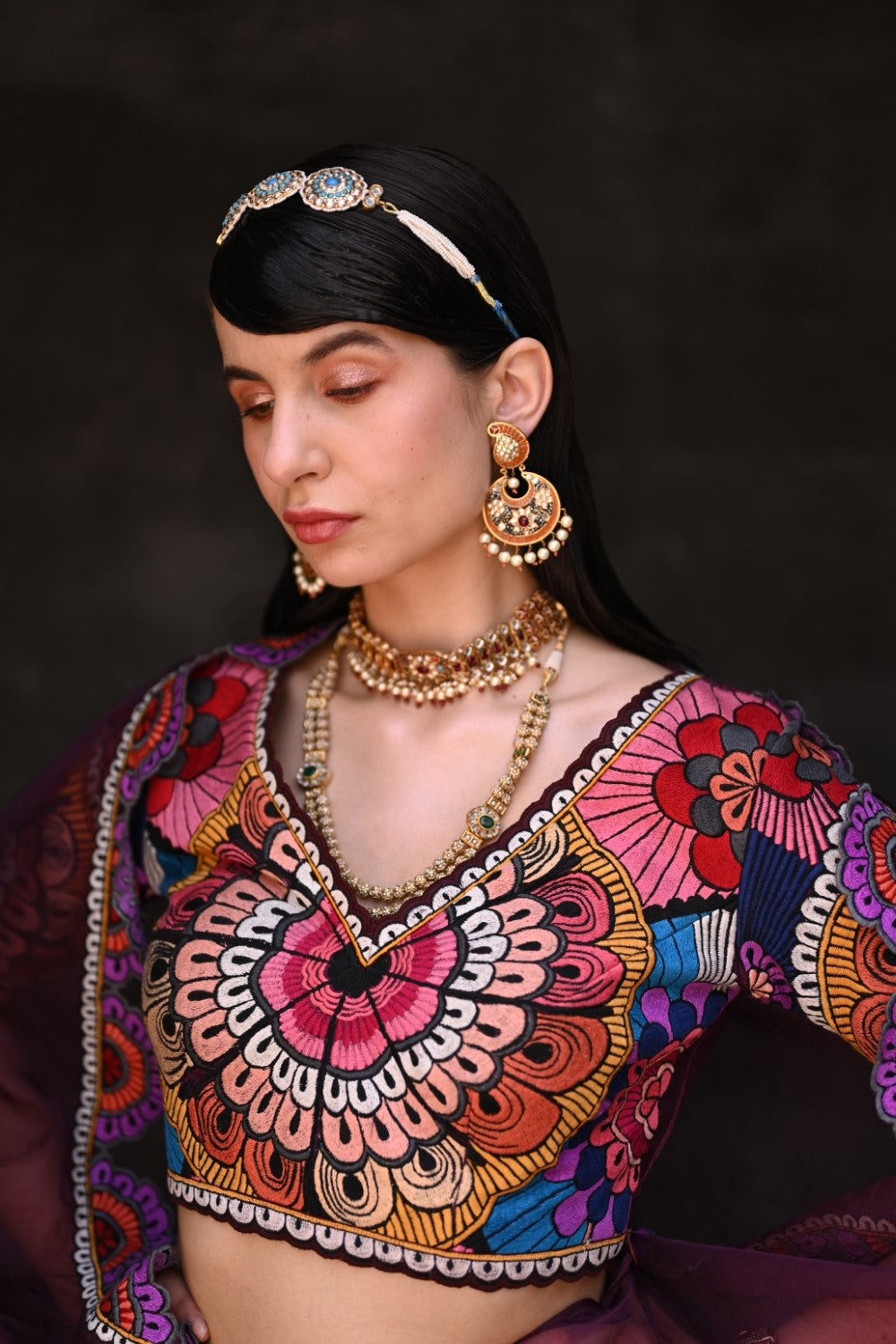 Wine Thread Work Lehenga Set - S image
