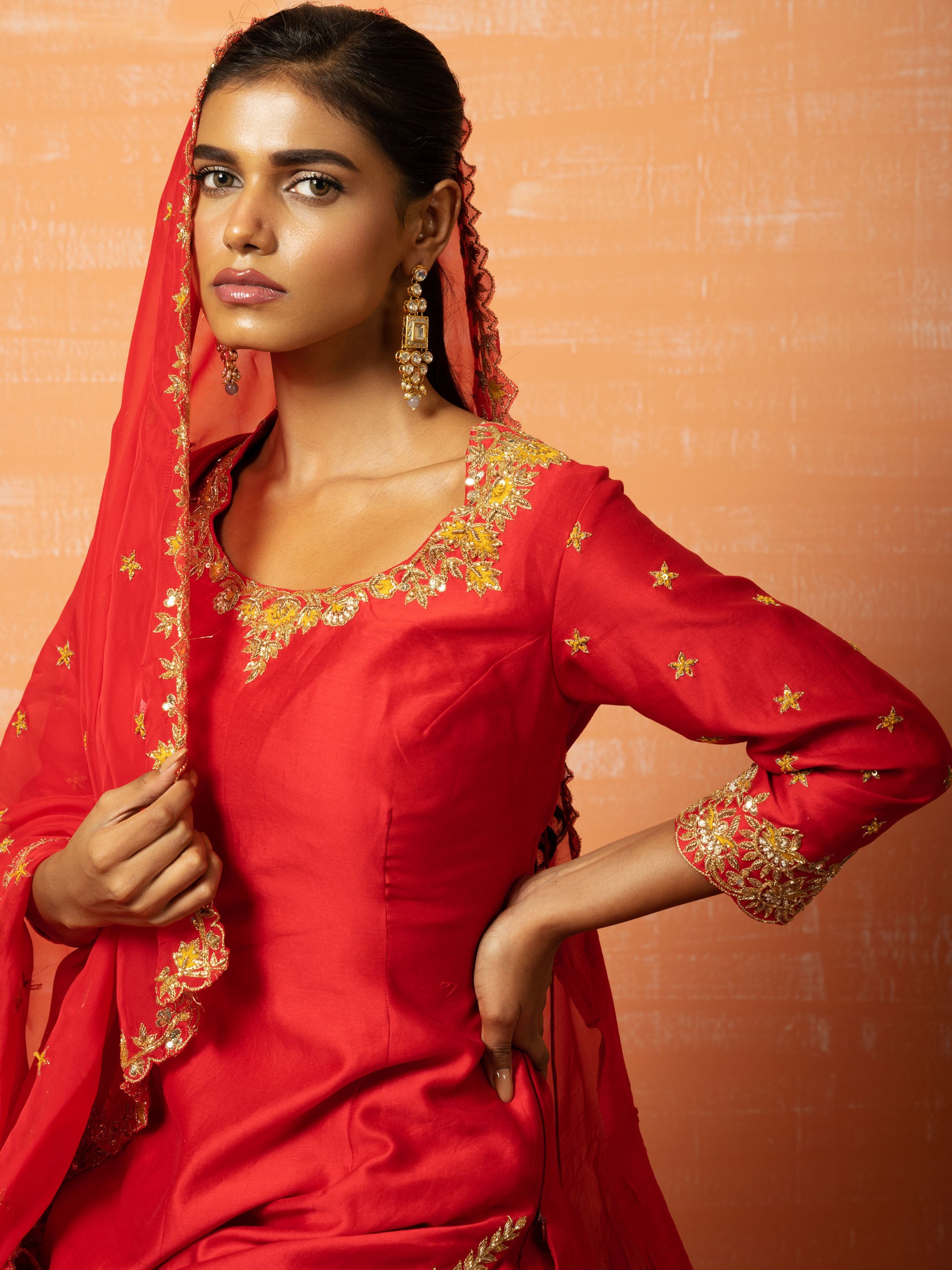Red Chanderi Silk Kurta Set image 1