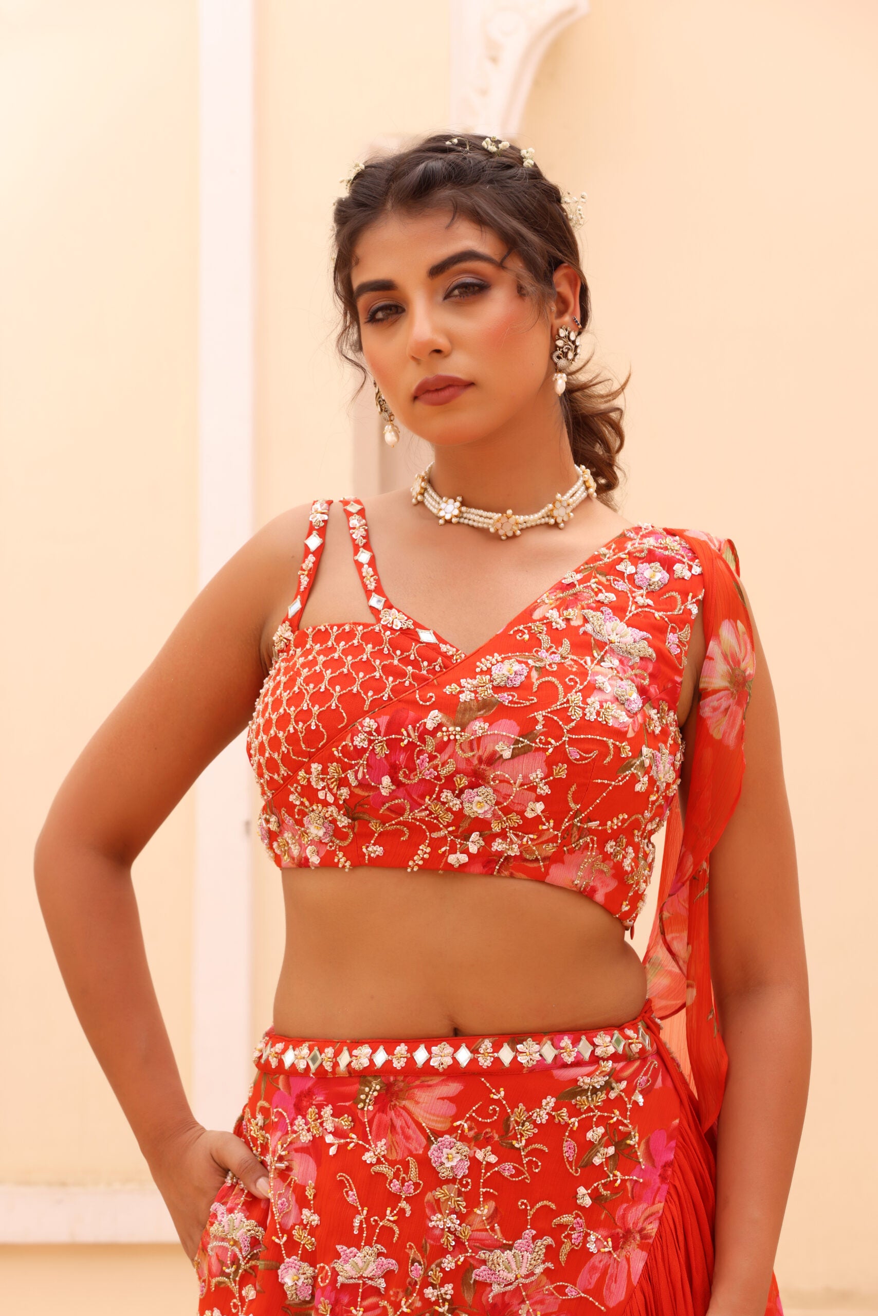 Georgette crepe lehenga image 3