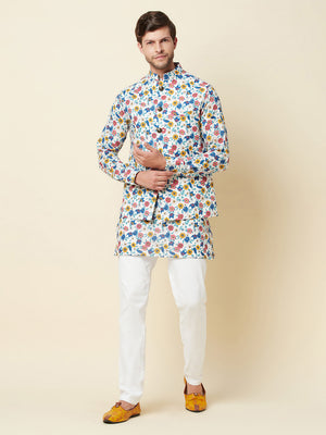 Multicolored Floral Print Jacket with Kurta Set - M image