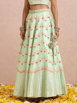 Mint and Peach Color Block Lehenga Set image 4