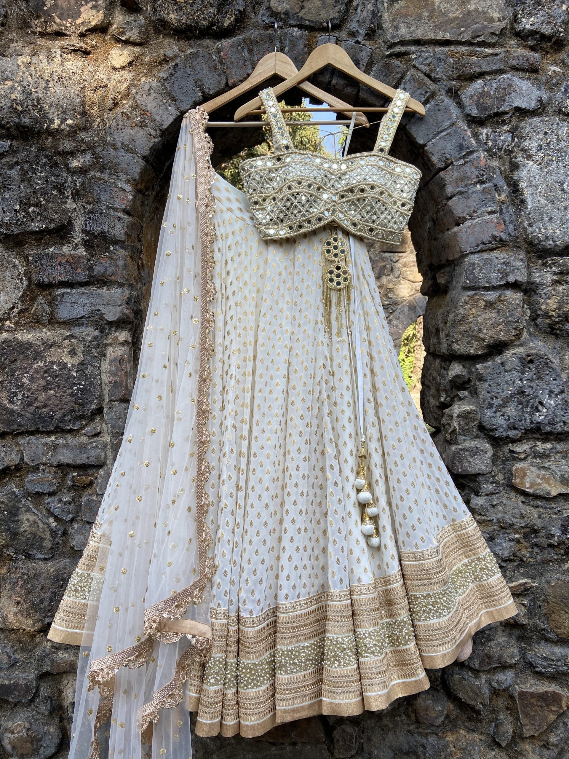 Ivory Mirror Bustier Lehenga Set - S image