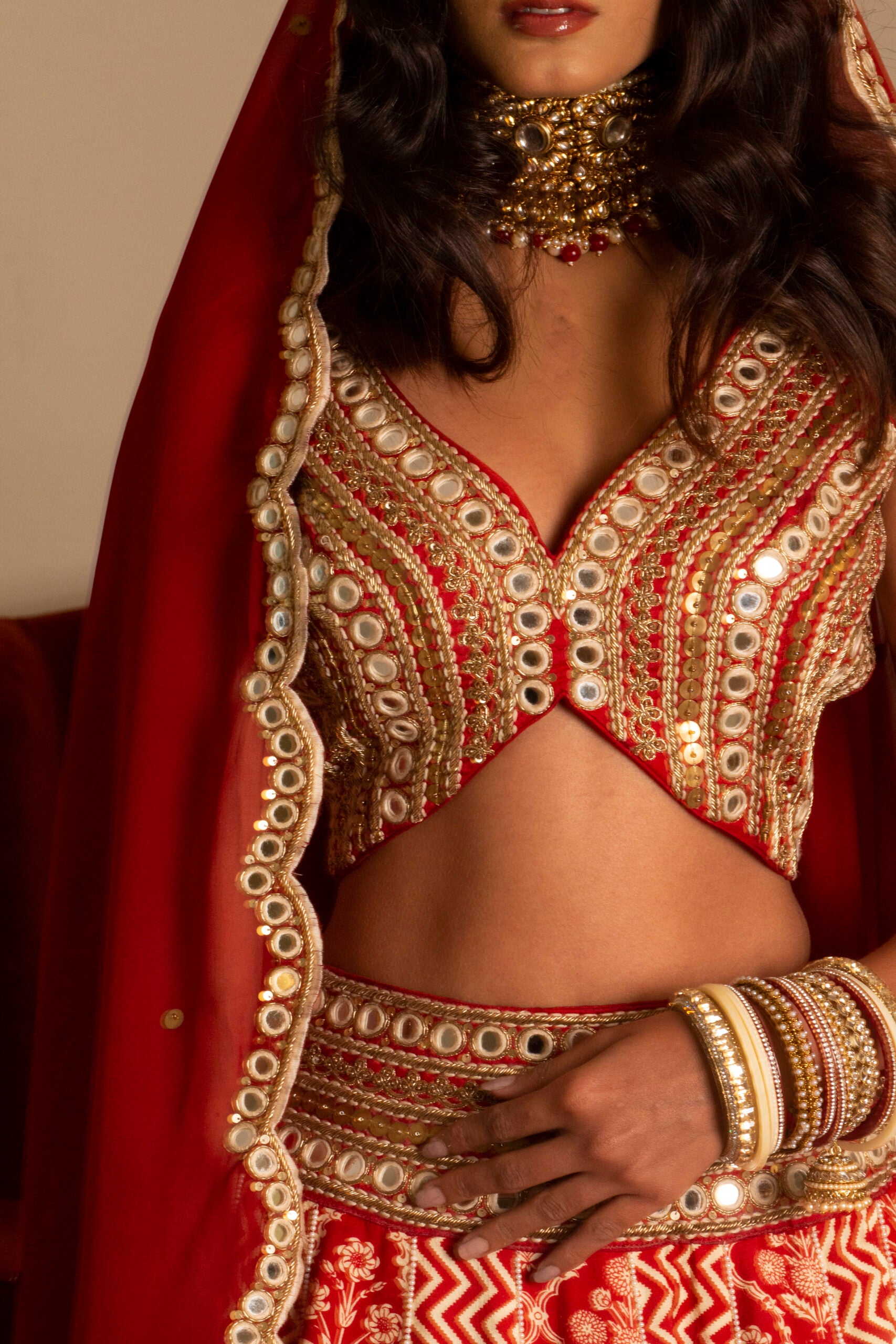 Rustic Red Bridal Lehenga Set image 3