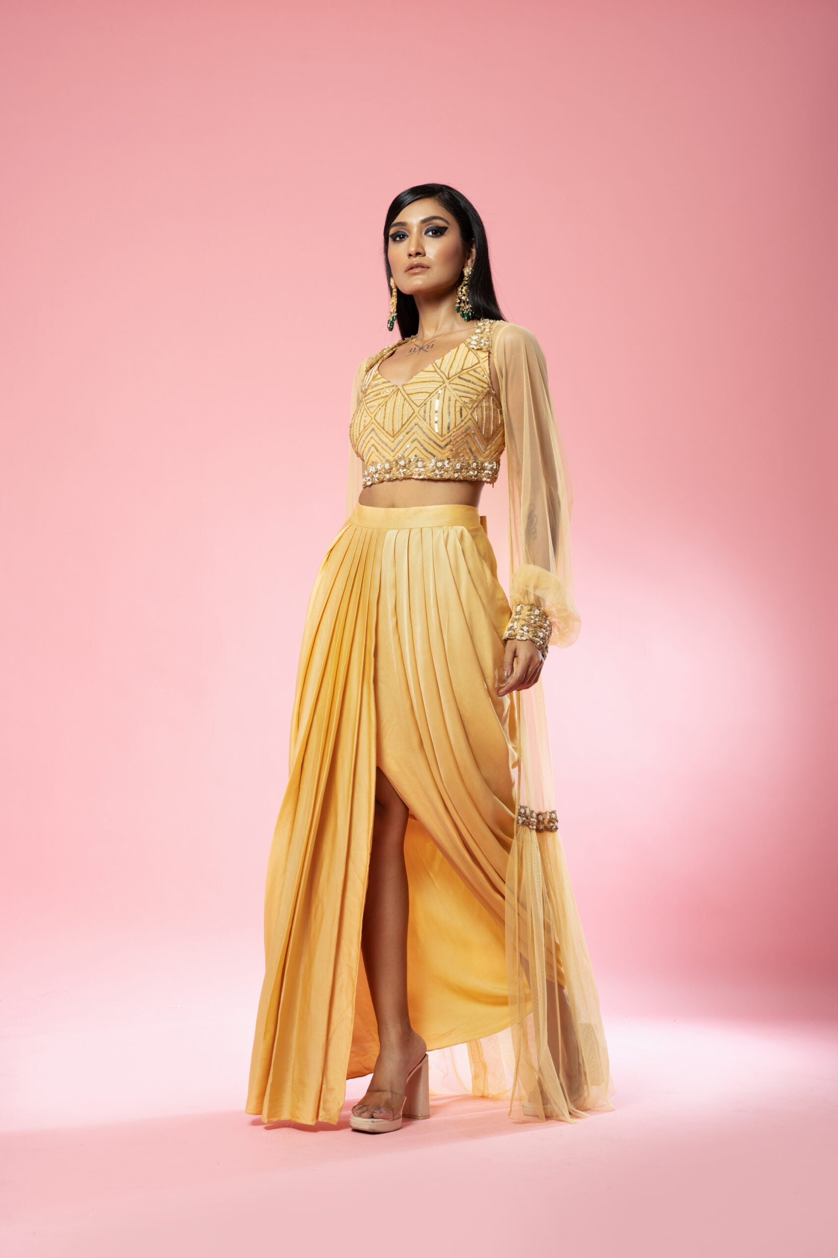 Golden Co-ord Dhoti Set - M image