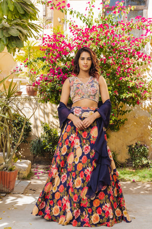 Purple Georgette Floral Lehenga Set image 4