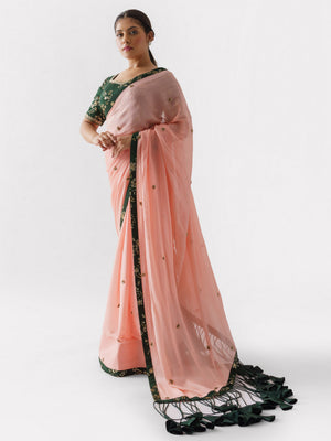 Peach Green Saree image 3